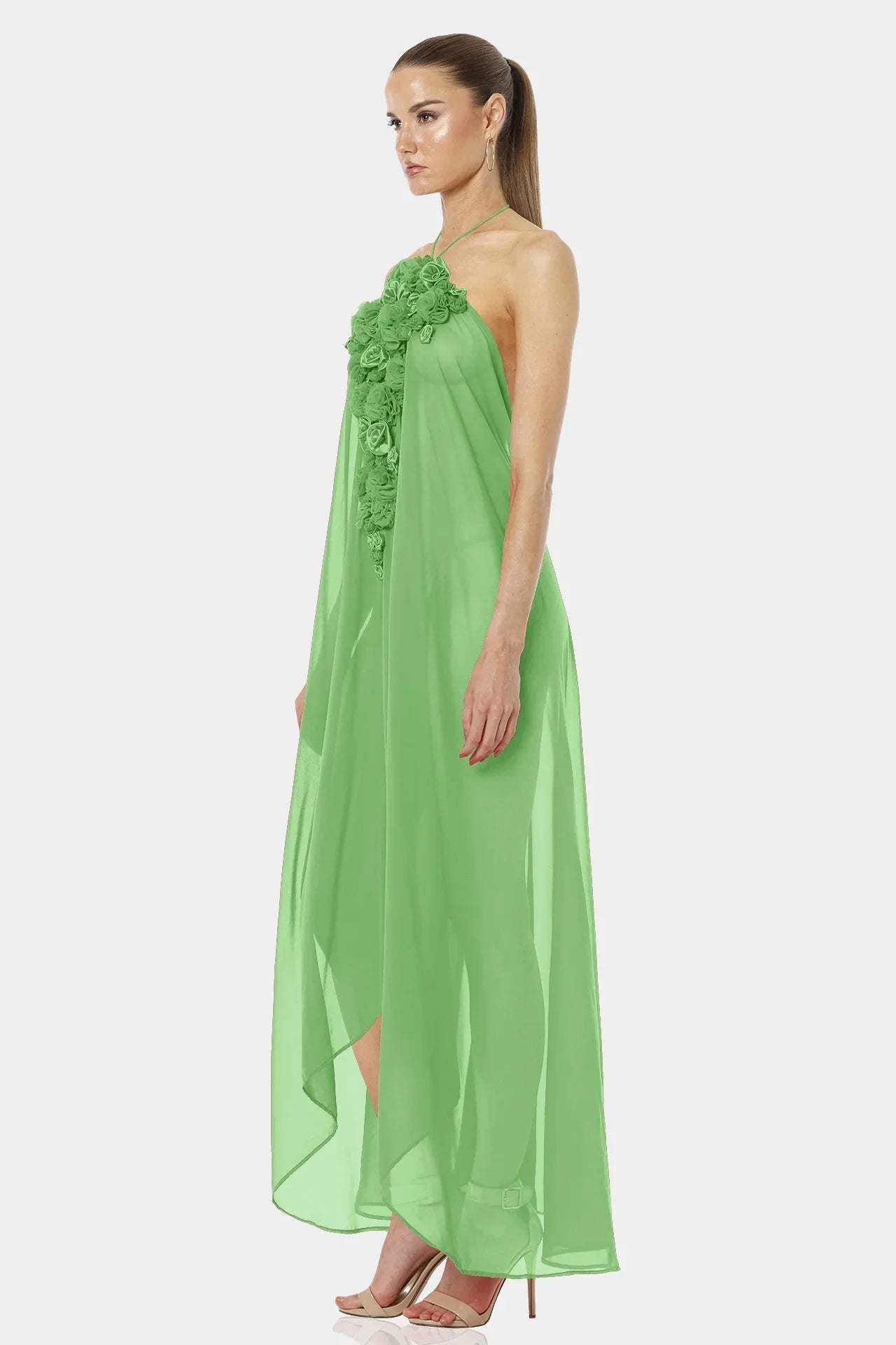 Designer Green Maxi Handkerchief Dress
