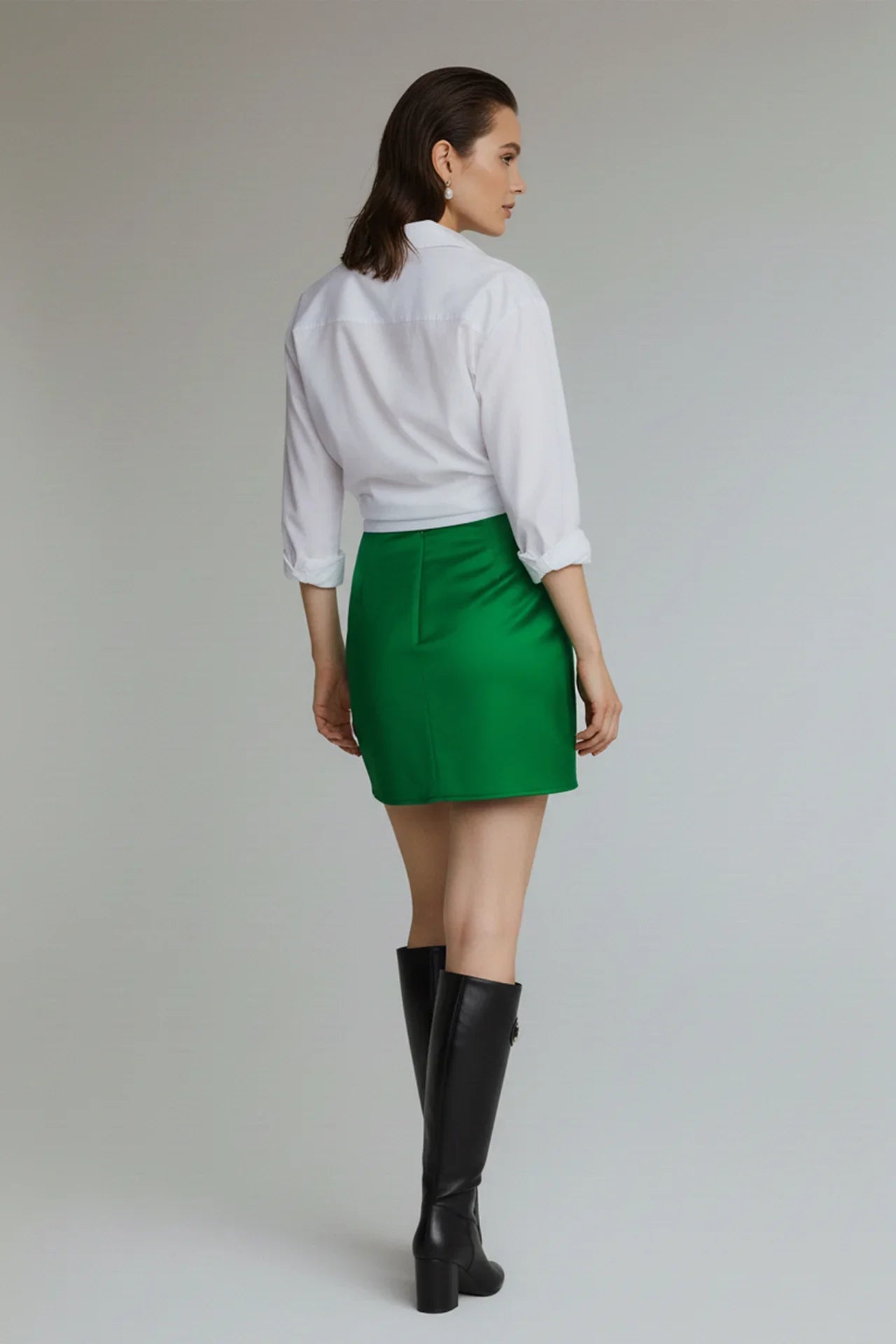 Designer Green Silk Mini Skirt