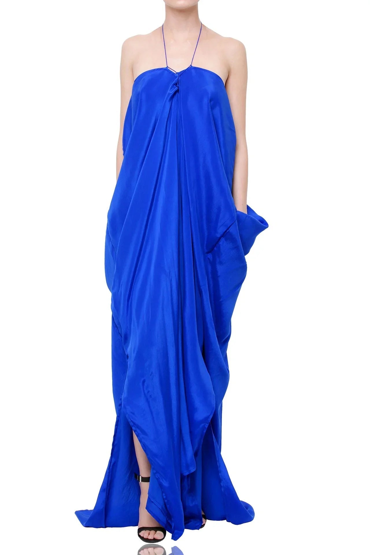 Cobalt Blue Lace-Up V-Neck Kaftan Maxi Dress