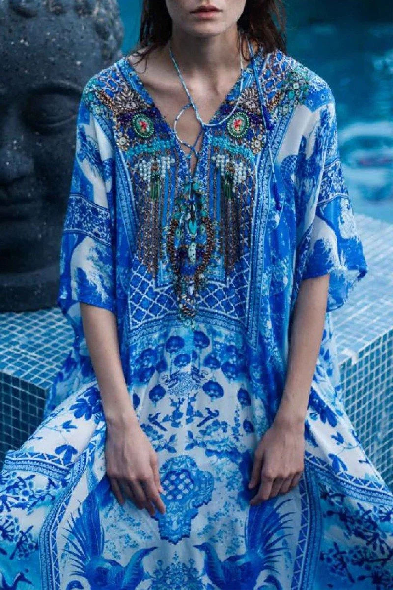 Blue Womens Vacation Wear Kaftans