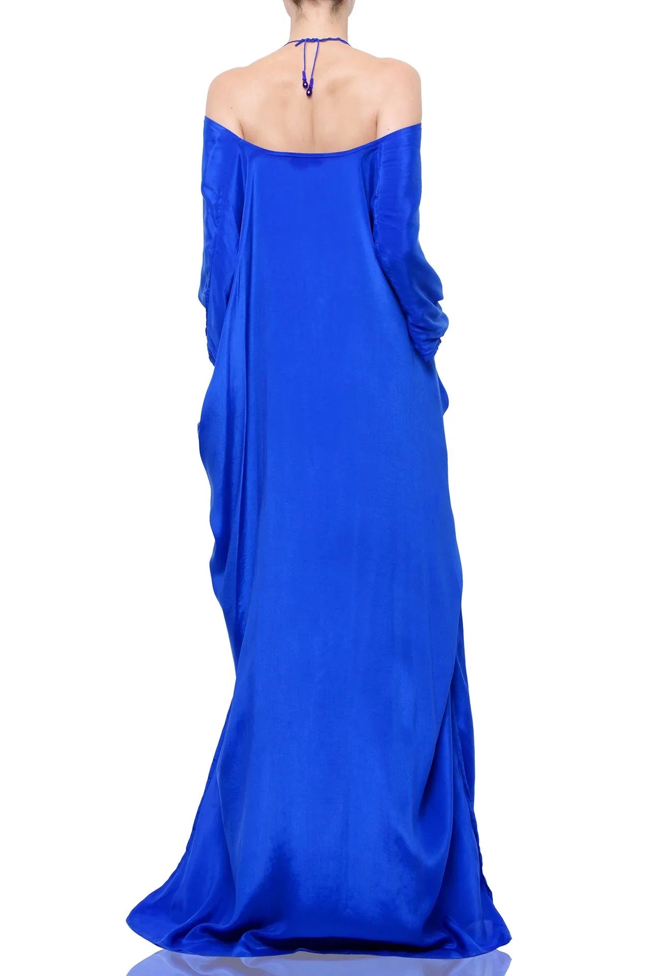 Cobalt Blue Lace-Up V-Neck Kaftan Maxi Dress