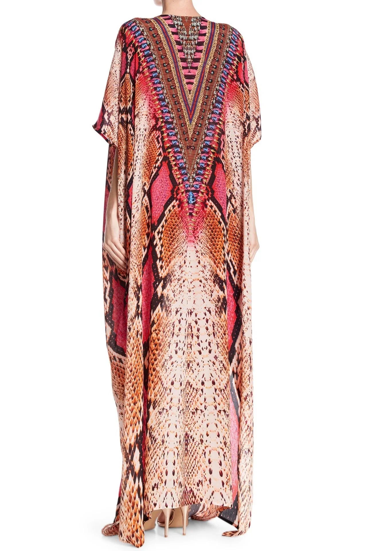 Coral Pink Animal Print Multiway Kaftan Maxi Dress