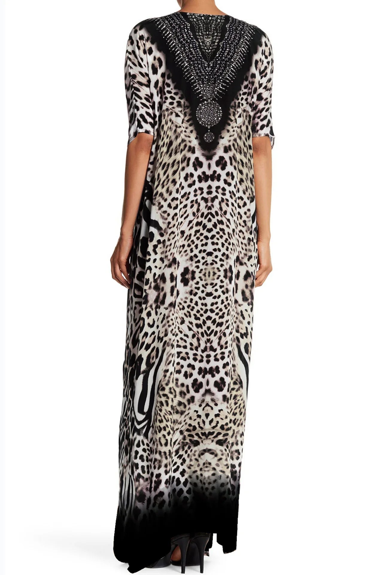 Brown Animal Print Convertible Silk Kaftan Maxi Dress