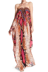 Coral Pink Animal Print Multiway Kaftan Maxi Dress