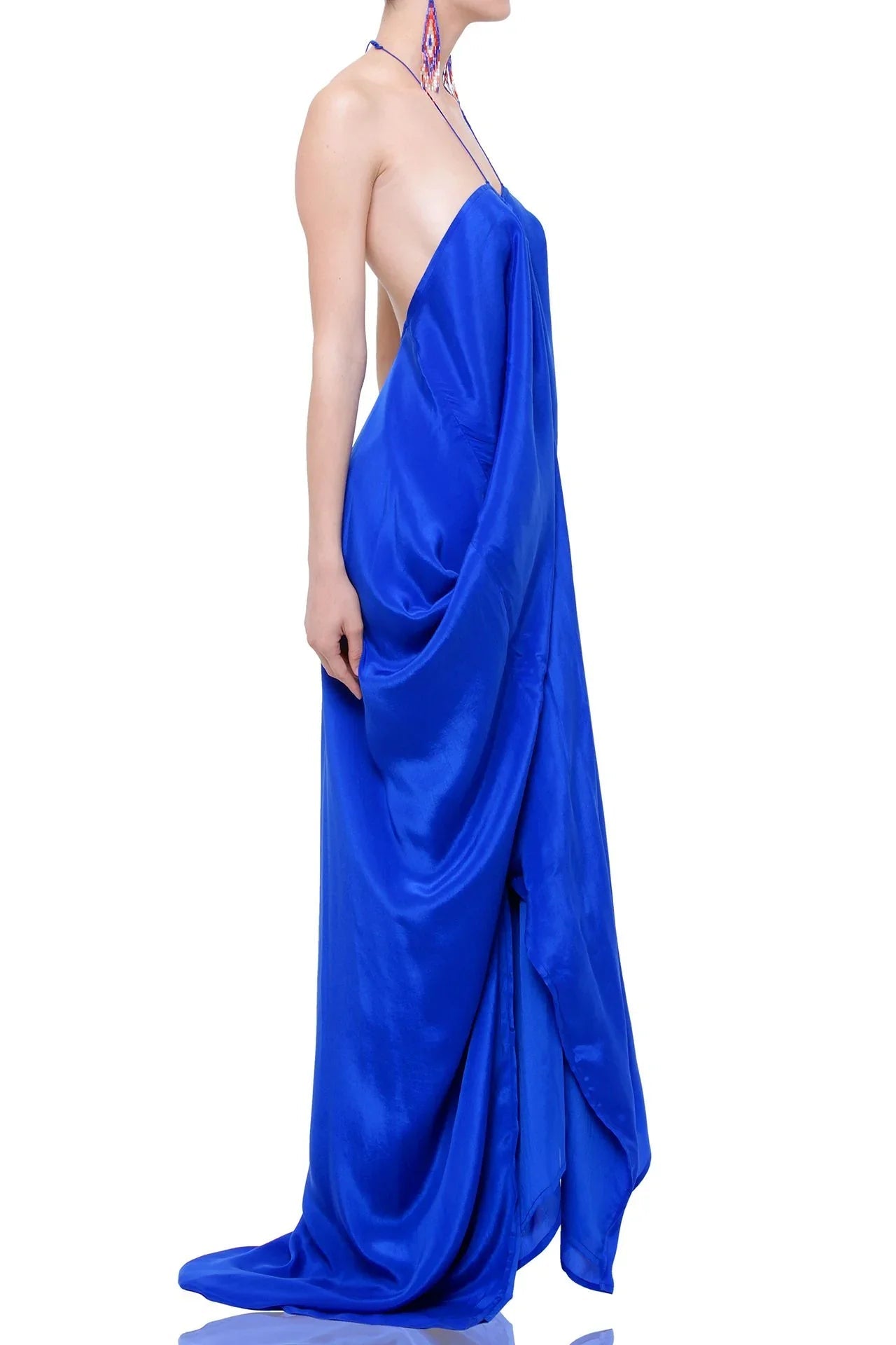 Cobalt Blue Lace-Up V-Neck Kaftan Maxi Dress