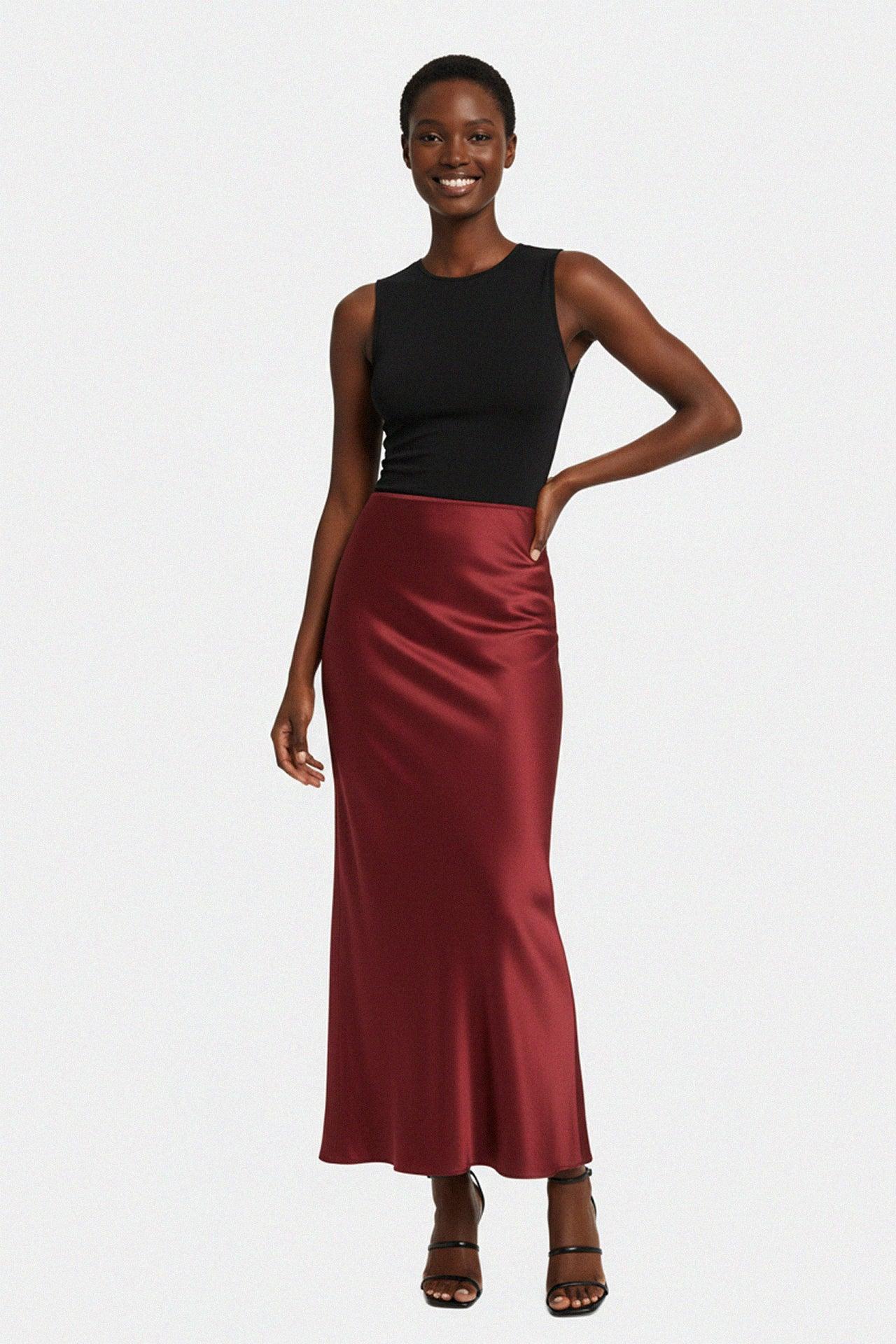 Designer Cranberry Juice Silk Maxi Skirt