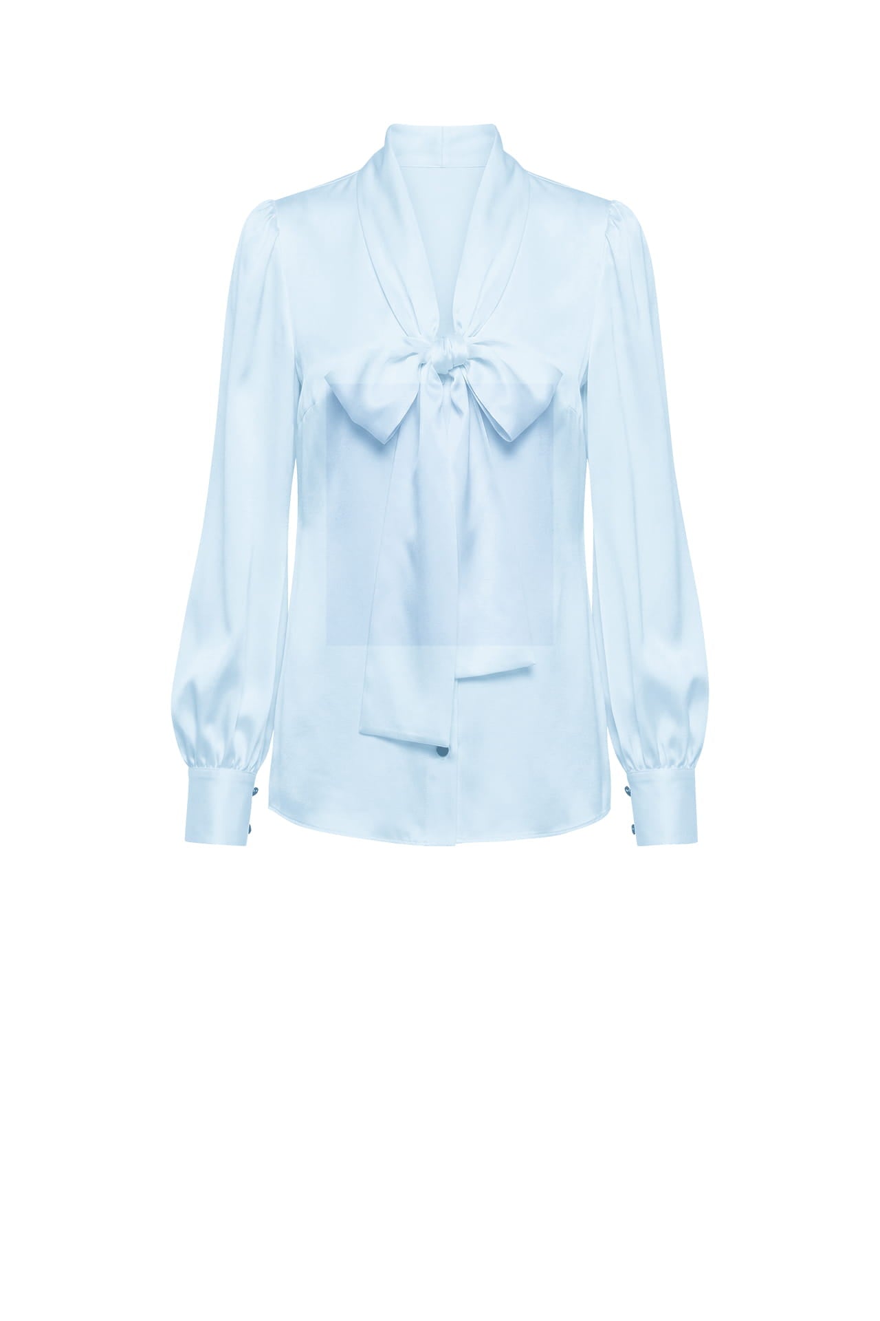 Blue Scarf  Tie Neck Satin Blouse