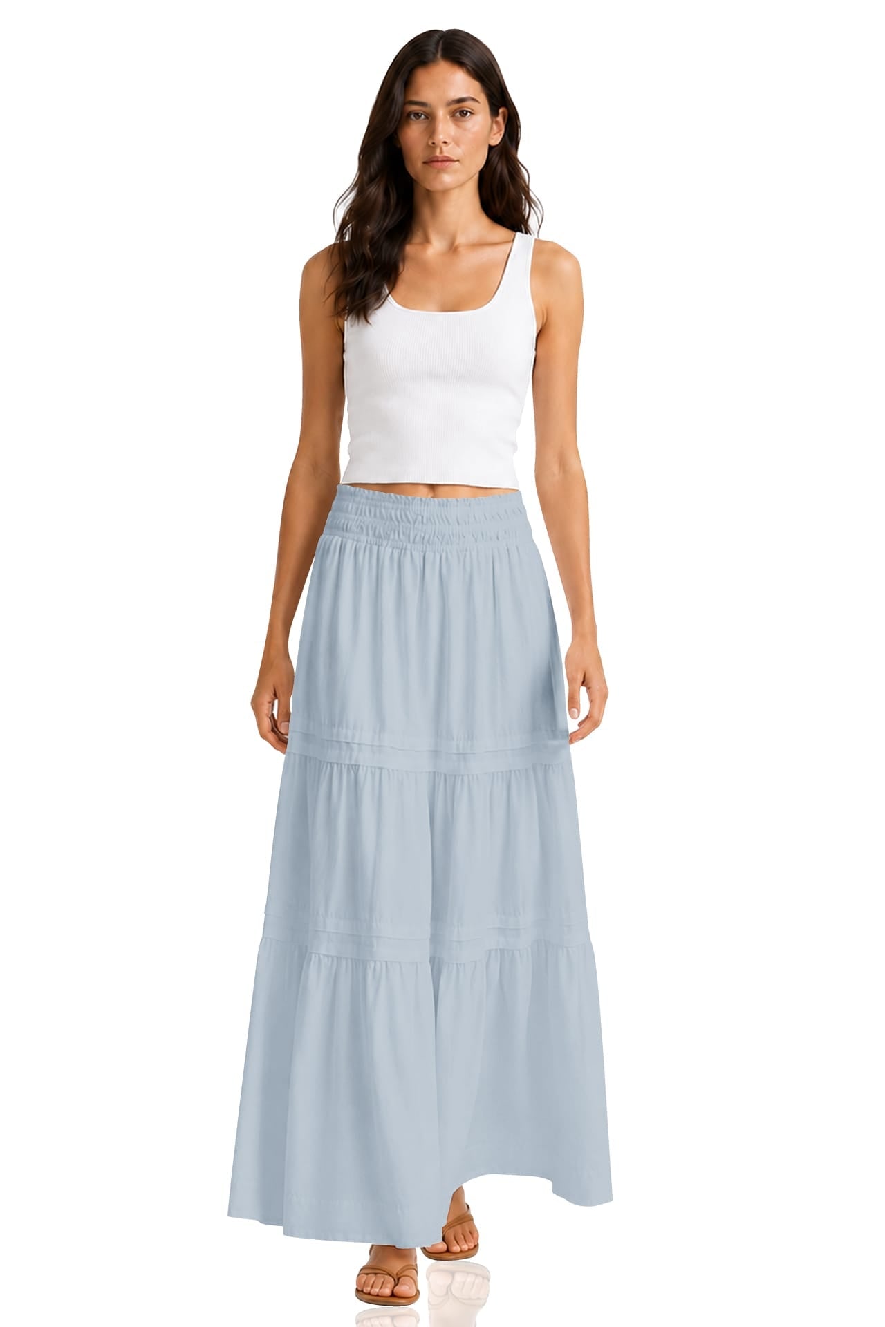 Dusty Blue Flowy Cotton Maxi Skirt with Pockets – Summer Cotton Skirt