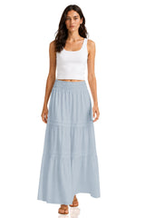 Dusty Blue Flowy Cotton Maxi Skirt with Pockets – Summer Cotton Skirt