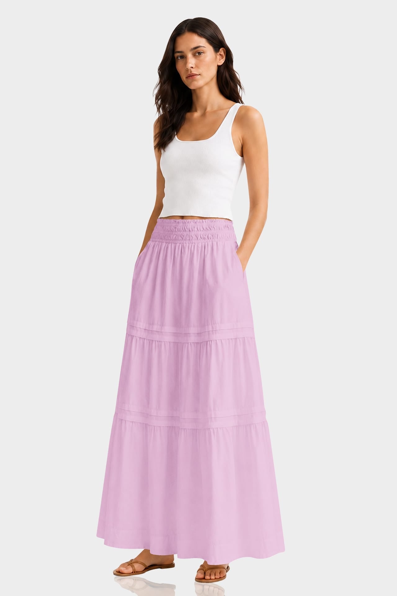 Candy Pink Smocked Waist Cotton Maxi Skirt