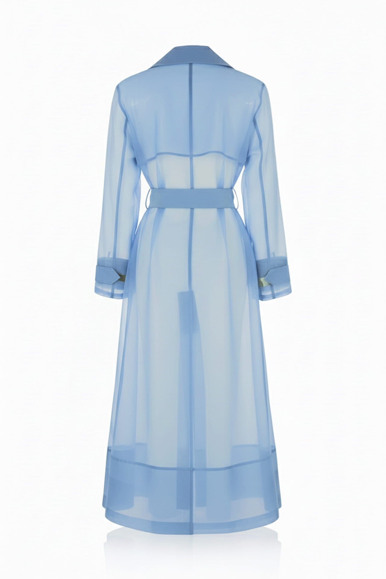 Powder Blue Sheer Silk Organza Trench Coat-sheer coat for layering