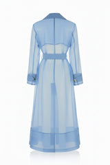 Powder Blue Sheer Silk Organza Trench Coat-sheer coat for layering