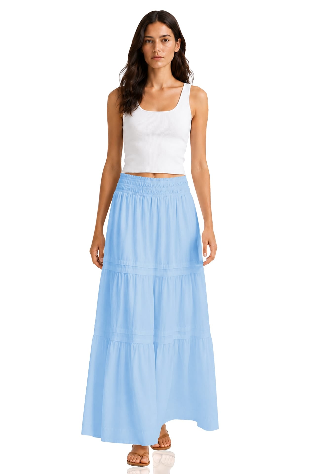 Sky Blue Luxury Cotton Tiered Maxi Skirt