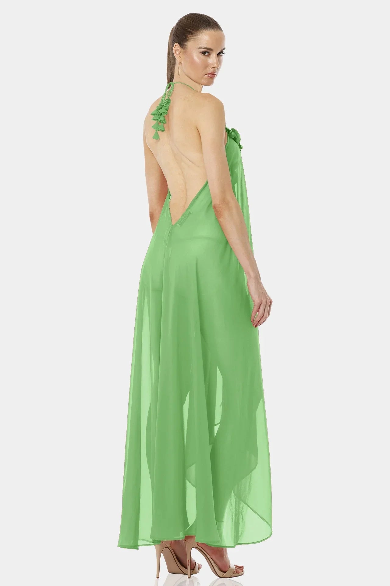Designer Green Maxi Handkerchief Dress