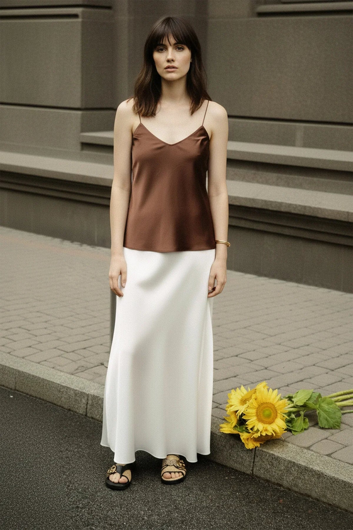 Designer Chalk Color Long Evening Skirts
