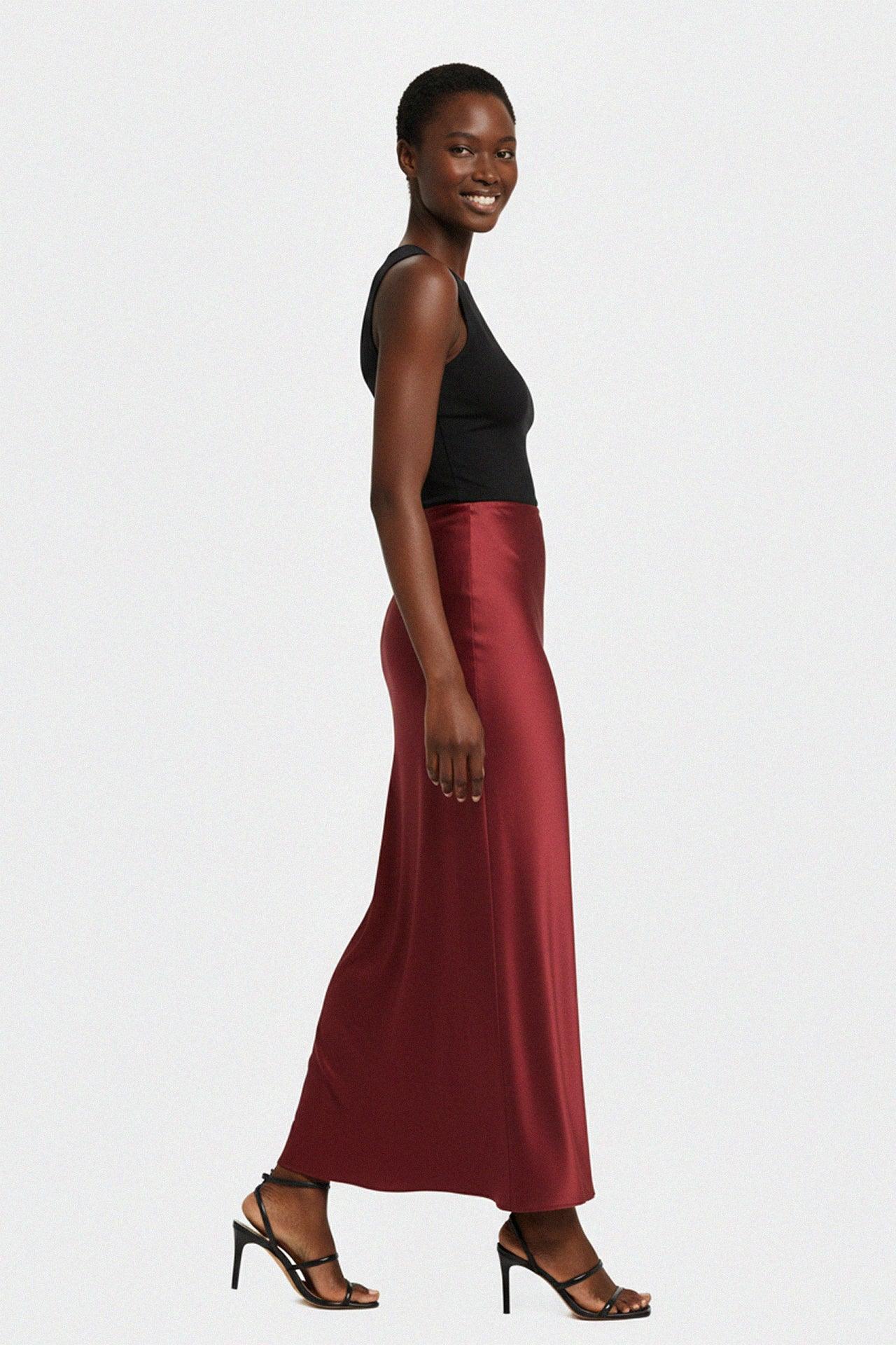 Designer Cranberry Juice Silk Maxi Skirt