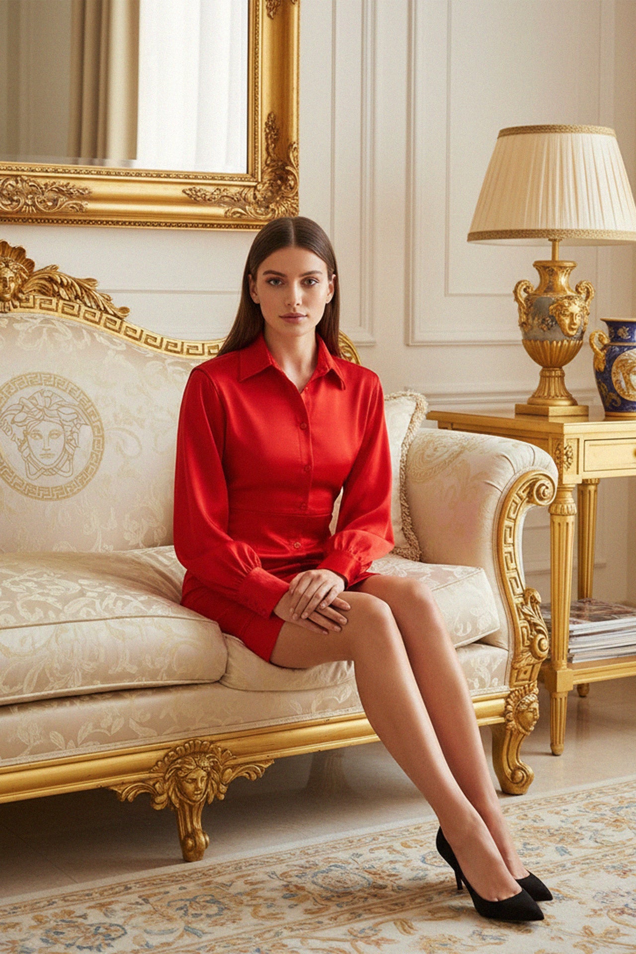 Collared Red Mini Shirt Dress