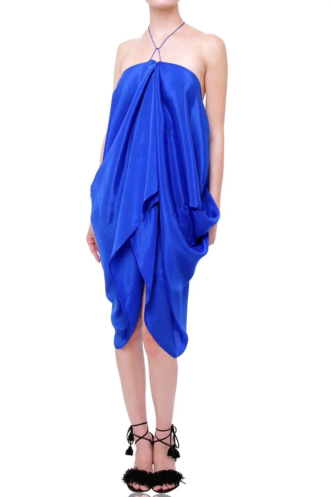 Cobalt Blue Silk Multiway Mini Kaftan Dress – Convertible Luxury for Modern Styling