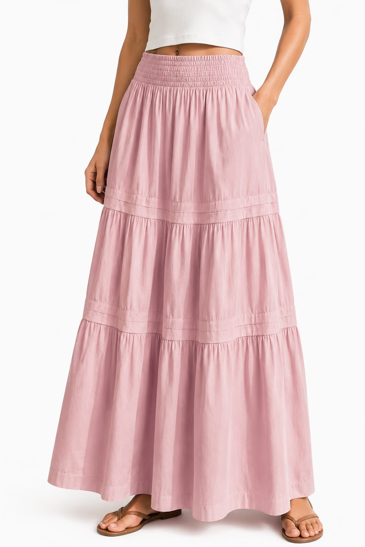 Cotton Blush Pink Tiered Maxi Skirt – Day to Night Summer Skirt