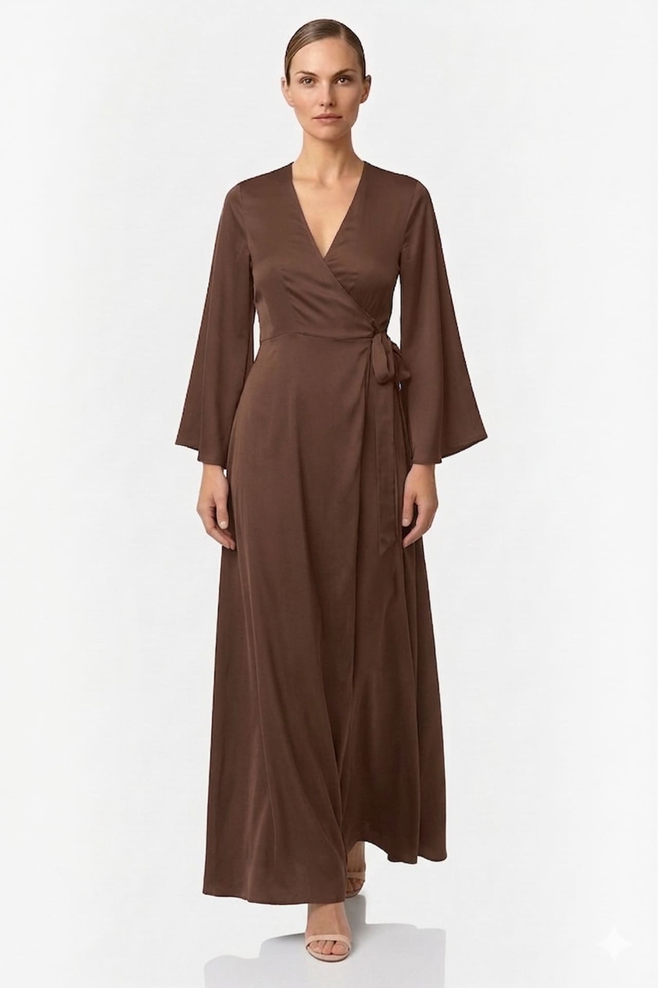 Chocolate Satin Wrap Maxi Bridesmaid Dress