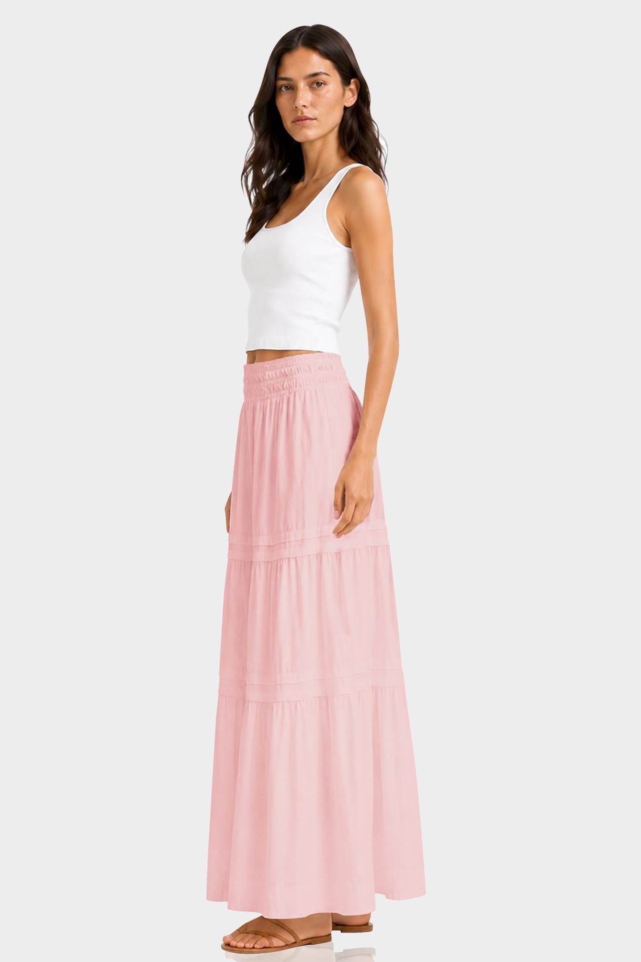 Cotton Blush Pink Tiered Maxi Skirt – Day to Night Summer Skirt