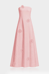 Blush Pink Strapless Maxi Dress with 3D Floral Appliqué