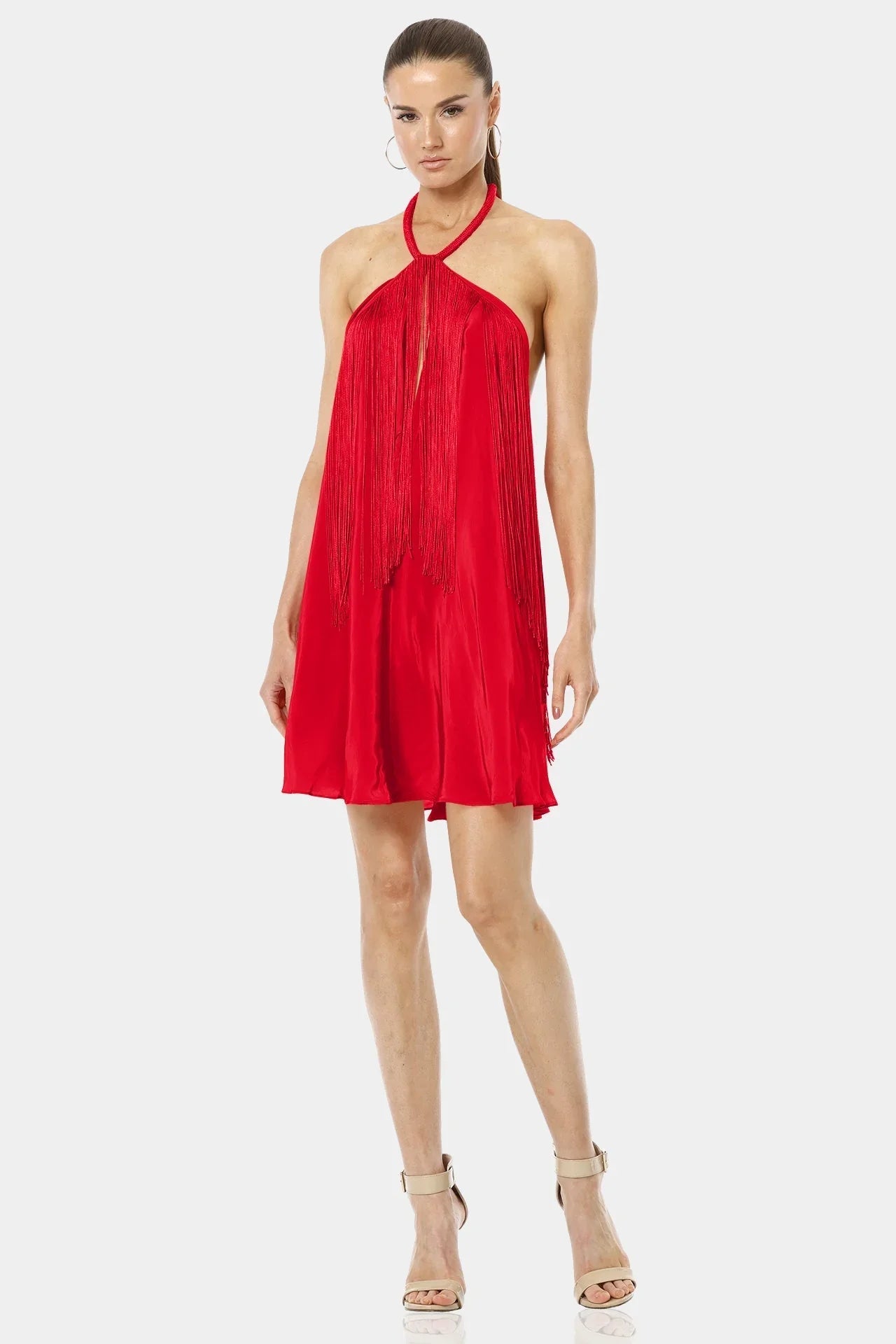 Crimson Red Mini Scarf Dress