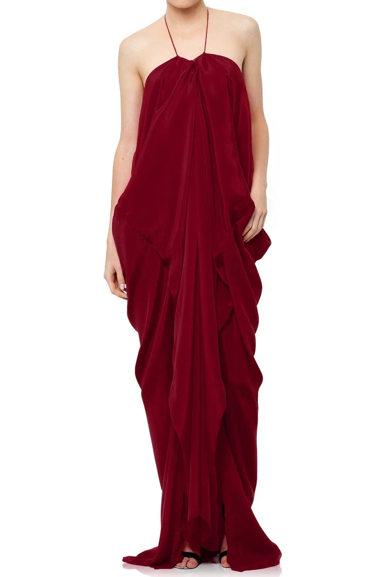 Burgundy Viscose Silk Convertible Maxi Kaftan Dress for Plus size women