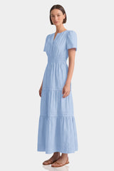 Tiered Breathable Cotton Maxi Dress With Smocked Waist – Powder Blue Relaxed Fit Cotton Dress