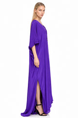 Dark Purple Lace-Up Kaftan Maxi Dress