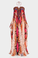 Coral Pink Animal Print Multiway Kaftan Maxi Dress