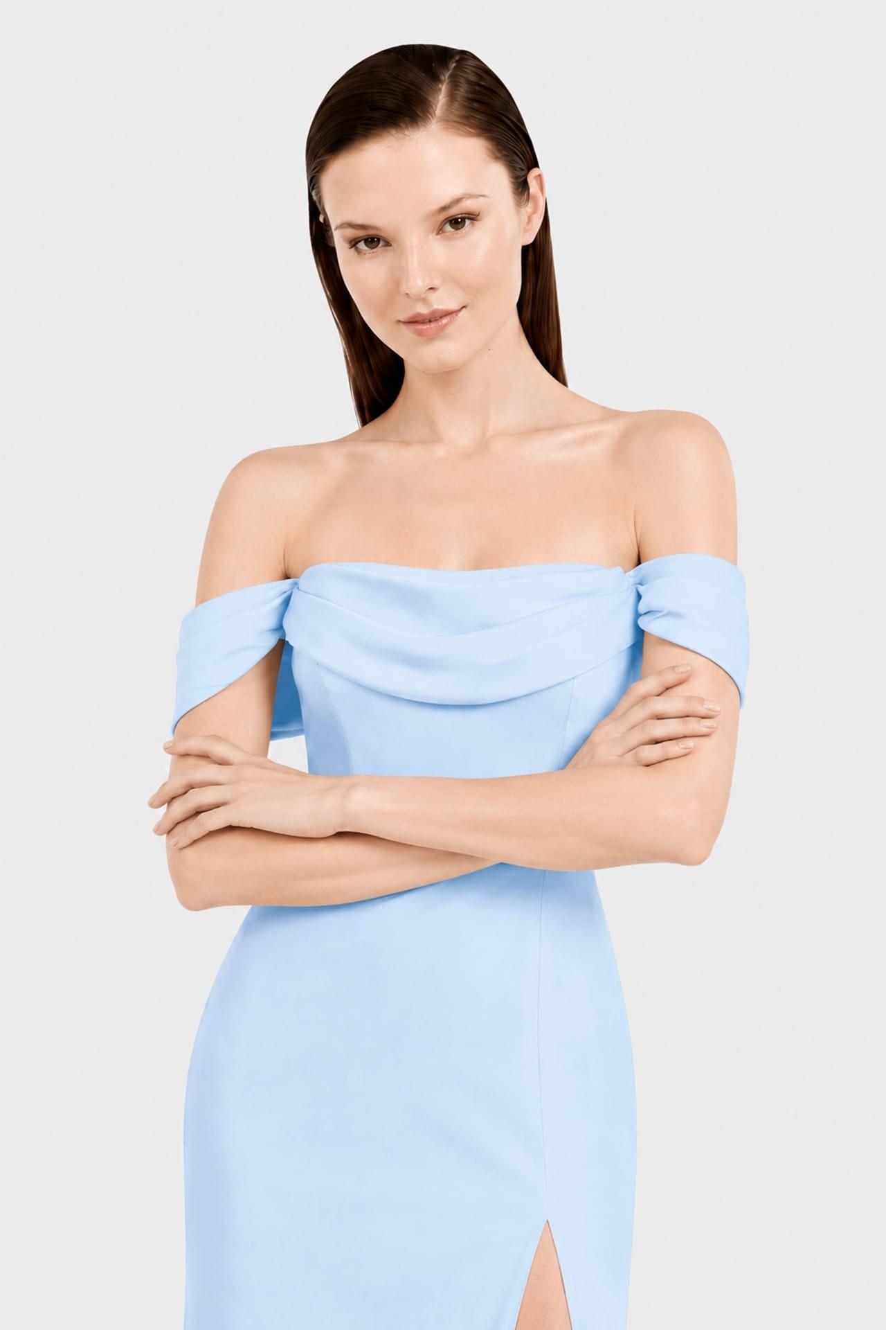 Luxury Sky Blue Matte Satin Convertible Bridesmaid Maxi Dress for Women