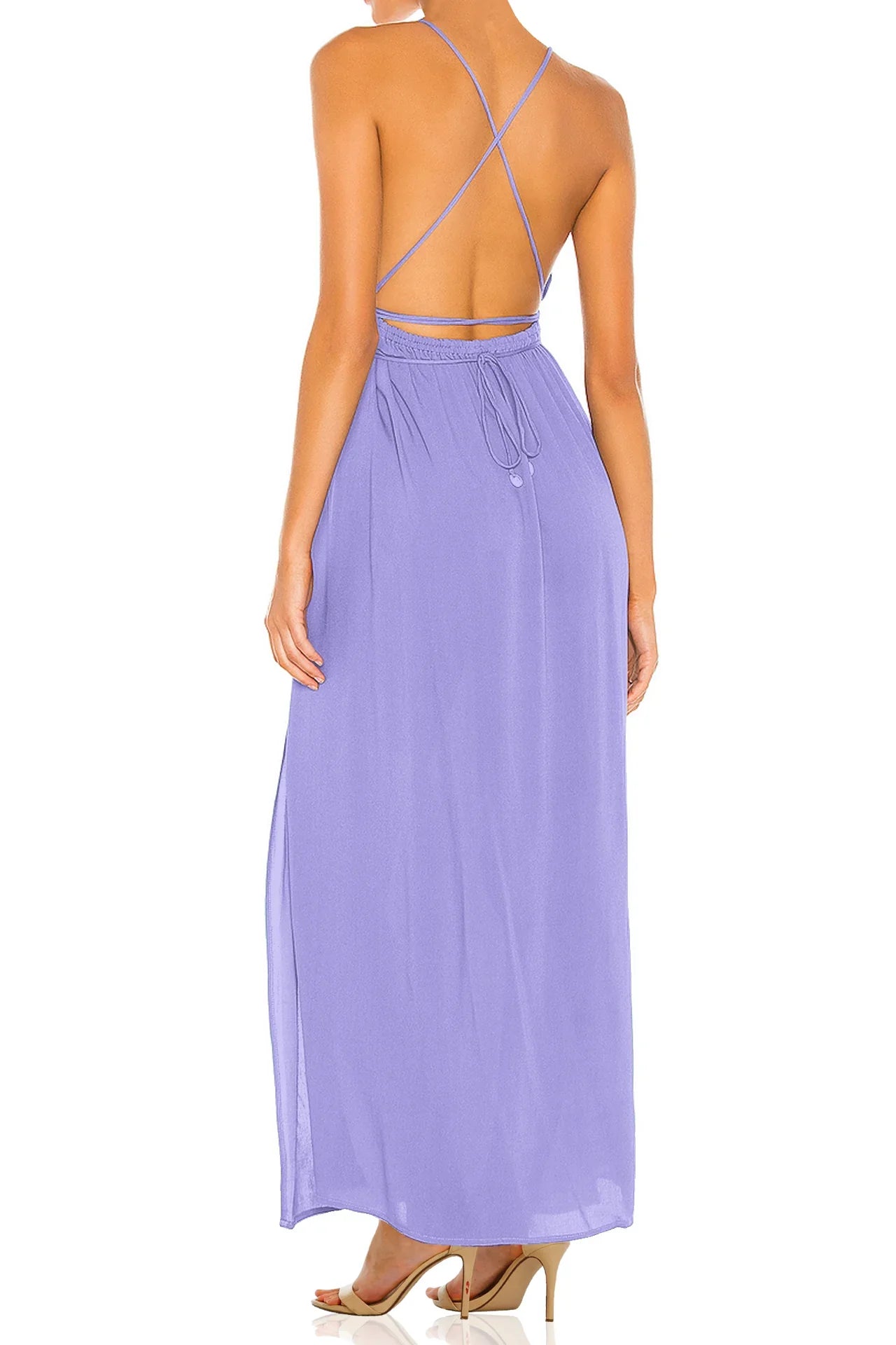 Cut Out Neck Maxi Dress in Light Purple