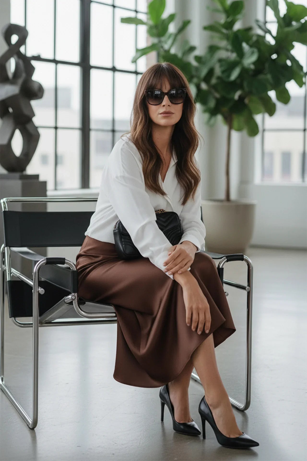 Designer Brown Full Length Skirt