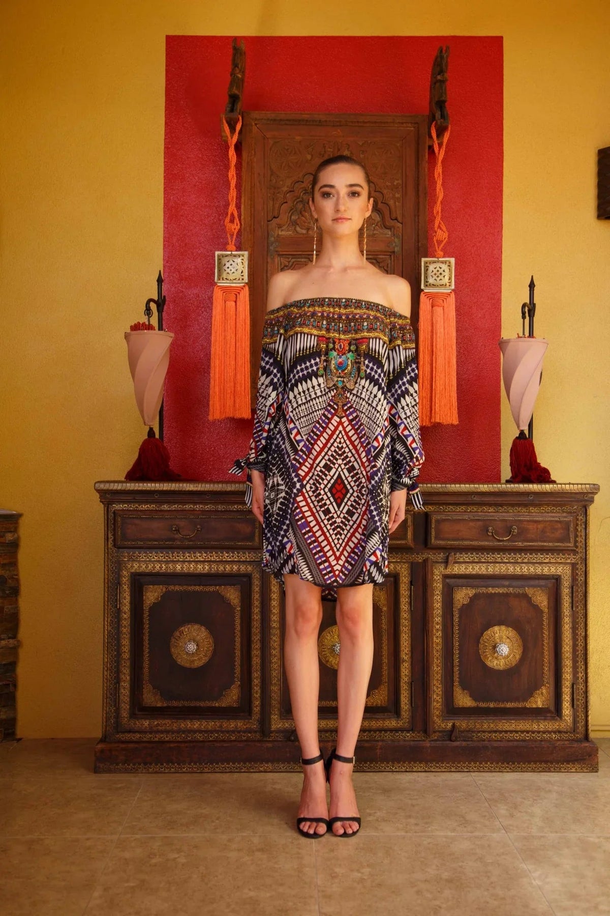 Caviar Black  Print Shift Dress