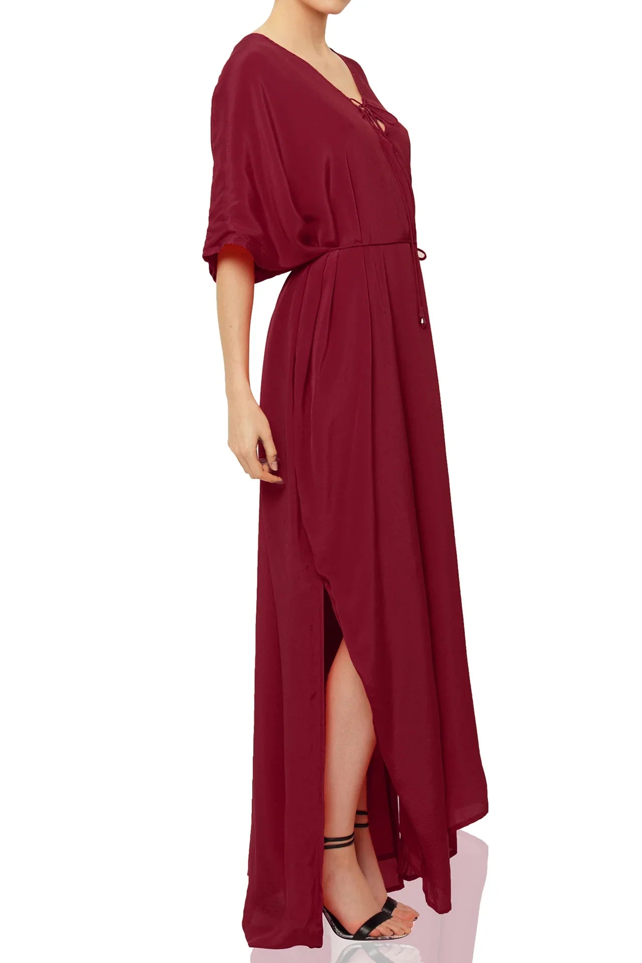 Burgundy Viscose Silk Convertible Maxi Kaftan Dress for Plus size women