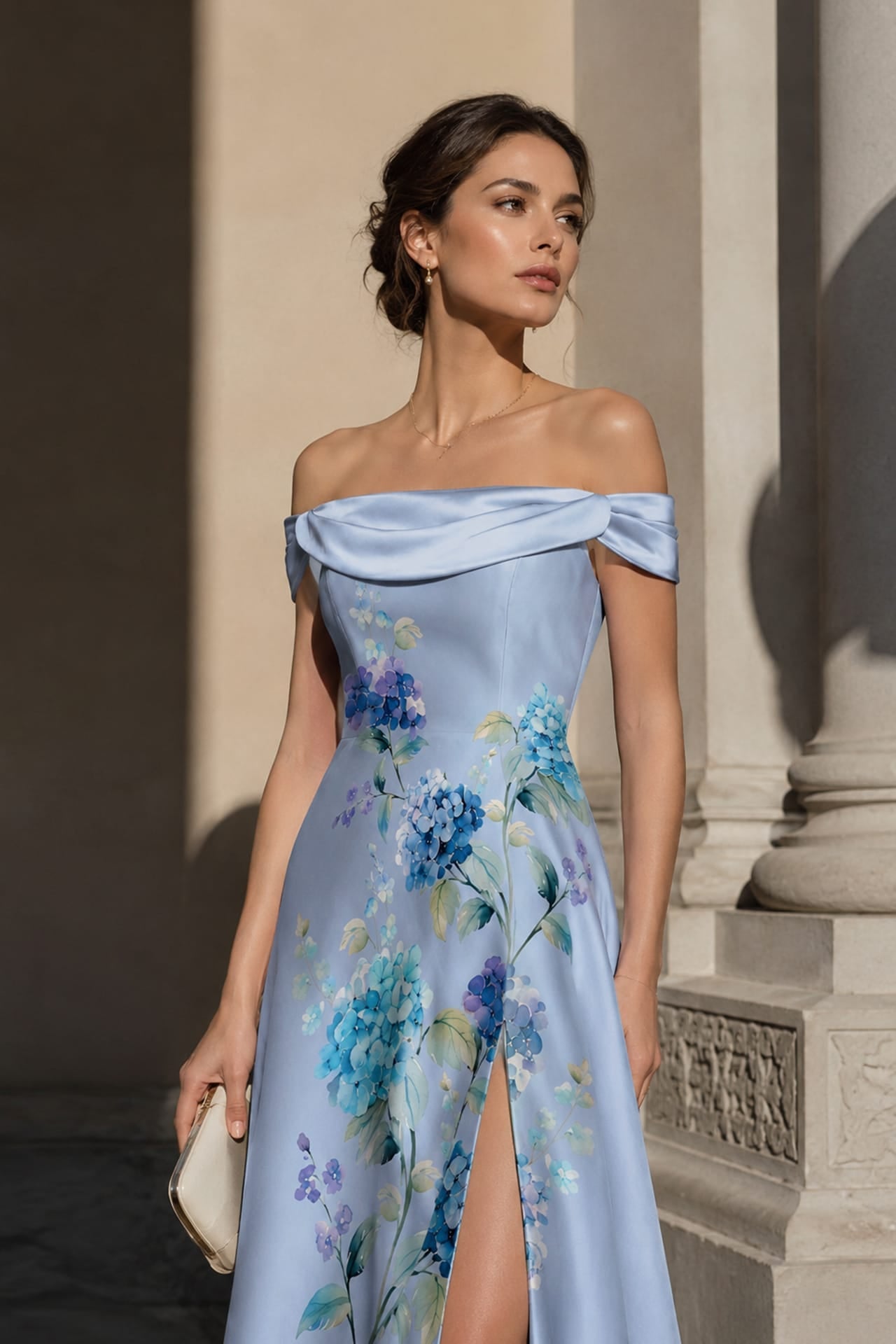 Hydrangea Floral Print Satin Convertible Maxi Dress