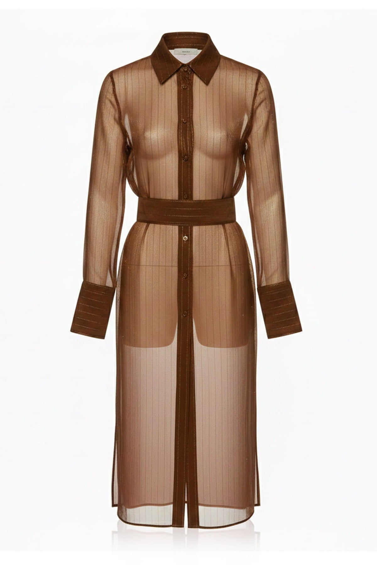 Cocoa Sheer Organza Belted Shirt Dress