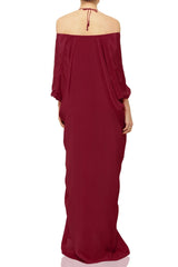 Burgundy Viscose Silk Convertible Maxi Kaftan Dress for Plus size women