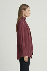 Burgundy  Scarf Tie Neck Blouse