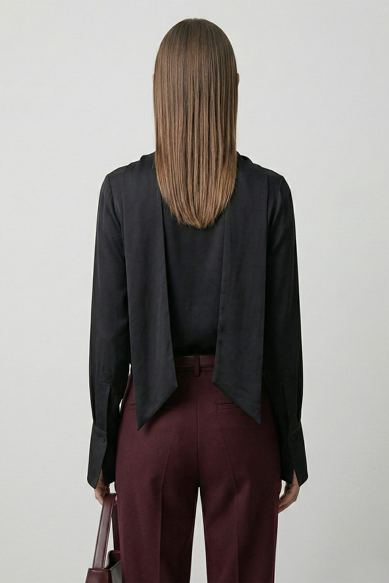 Black  Scarf Tie Satin Blouse