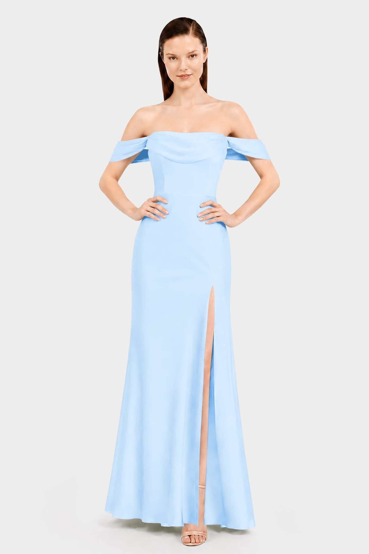 Luxury Sky Blue Matte Satin Convertible Bridesmaid Maxi Dress for Women