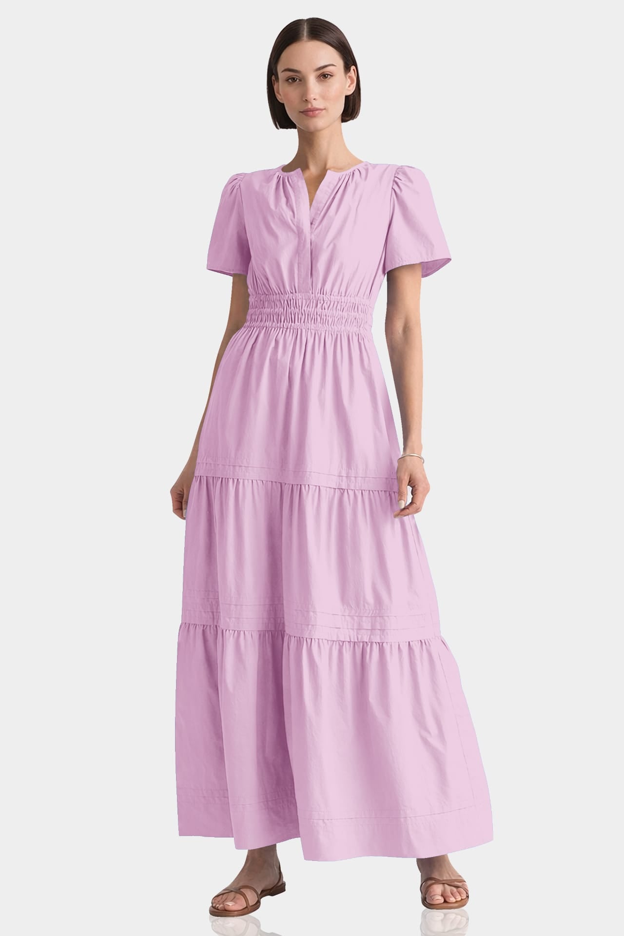 Candy Pink Smocked Waist Cotton Maxi Dress – Daytime Summer Dress