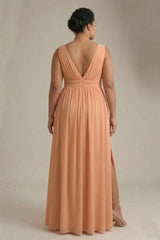 Bronzer Heaven V-Neck Bridesmaid Dress – Elegant Warm Metallic Maxi Gown