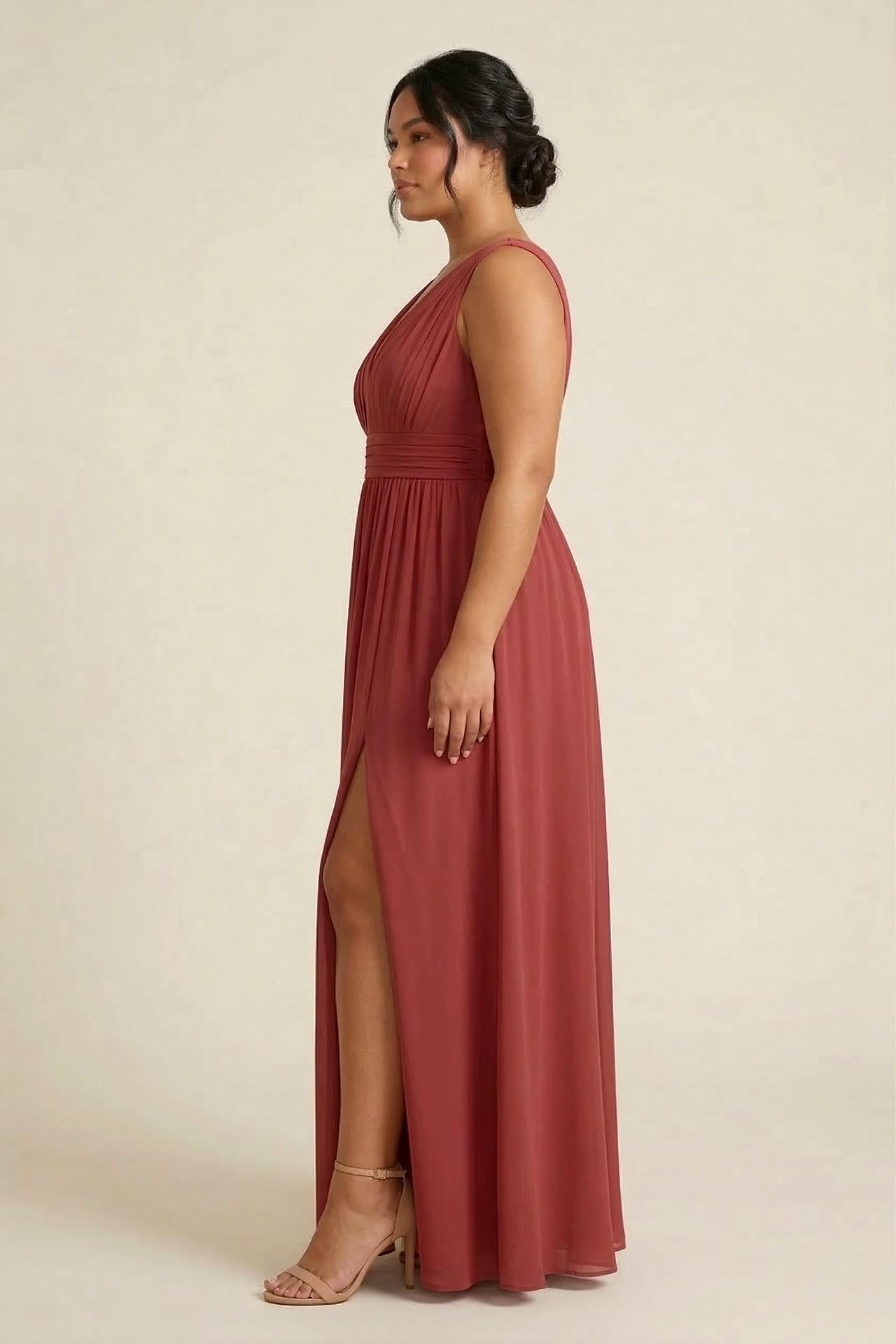 Burgundy Heaven V-Neck Bridesmaid Dress – Elegant Formal Maxi Gown