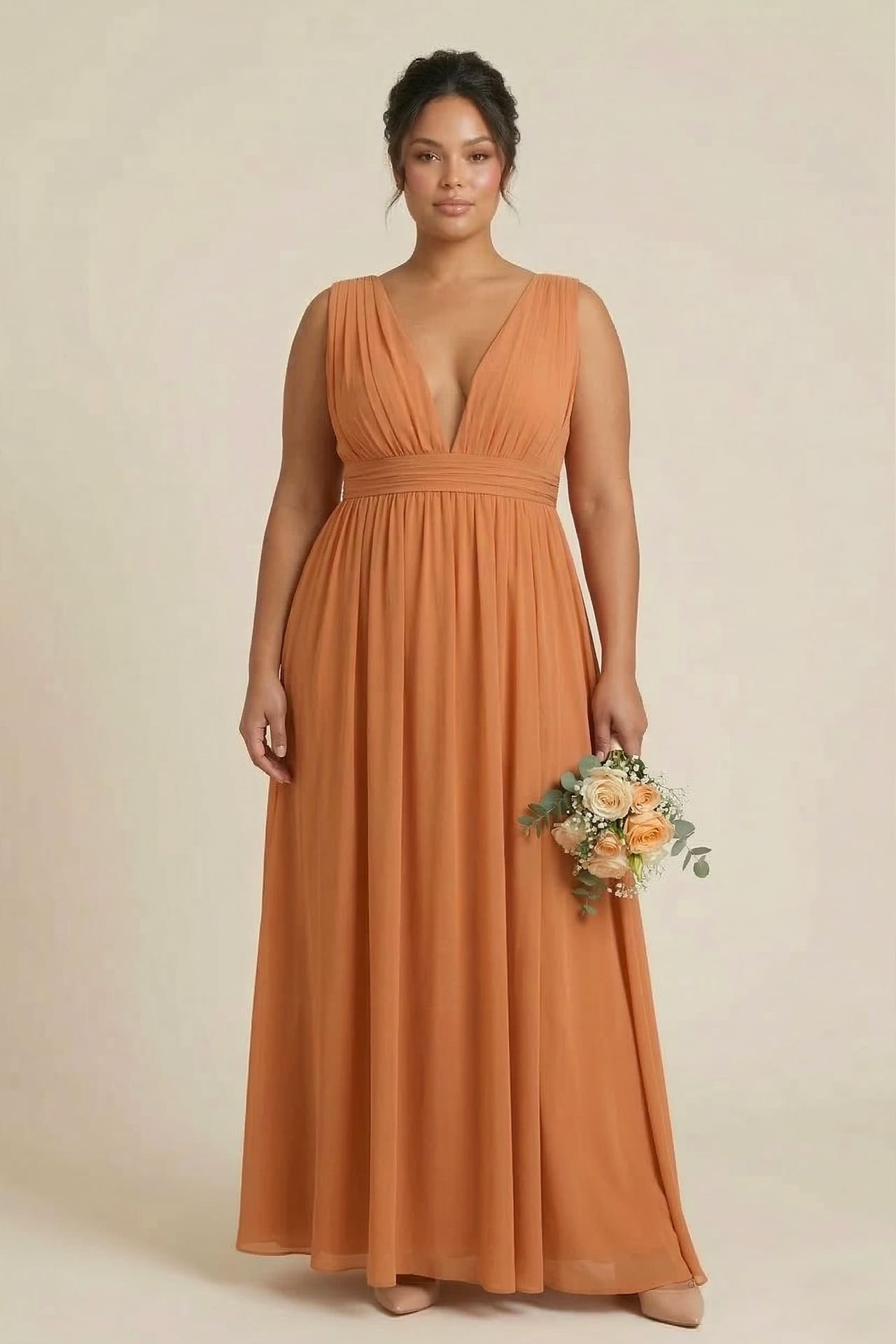 Cinnamon Heaven V-Neck Bridesmaid Dress – Warm Rustic Maxi Gown