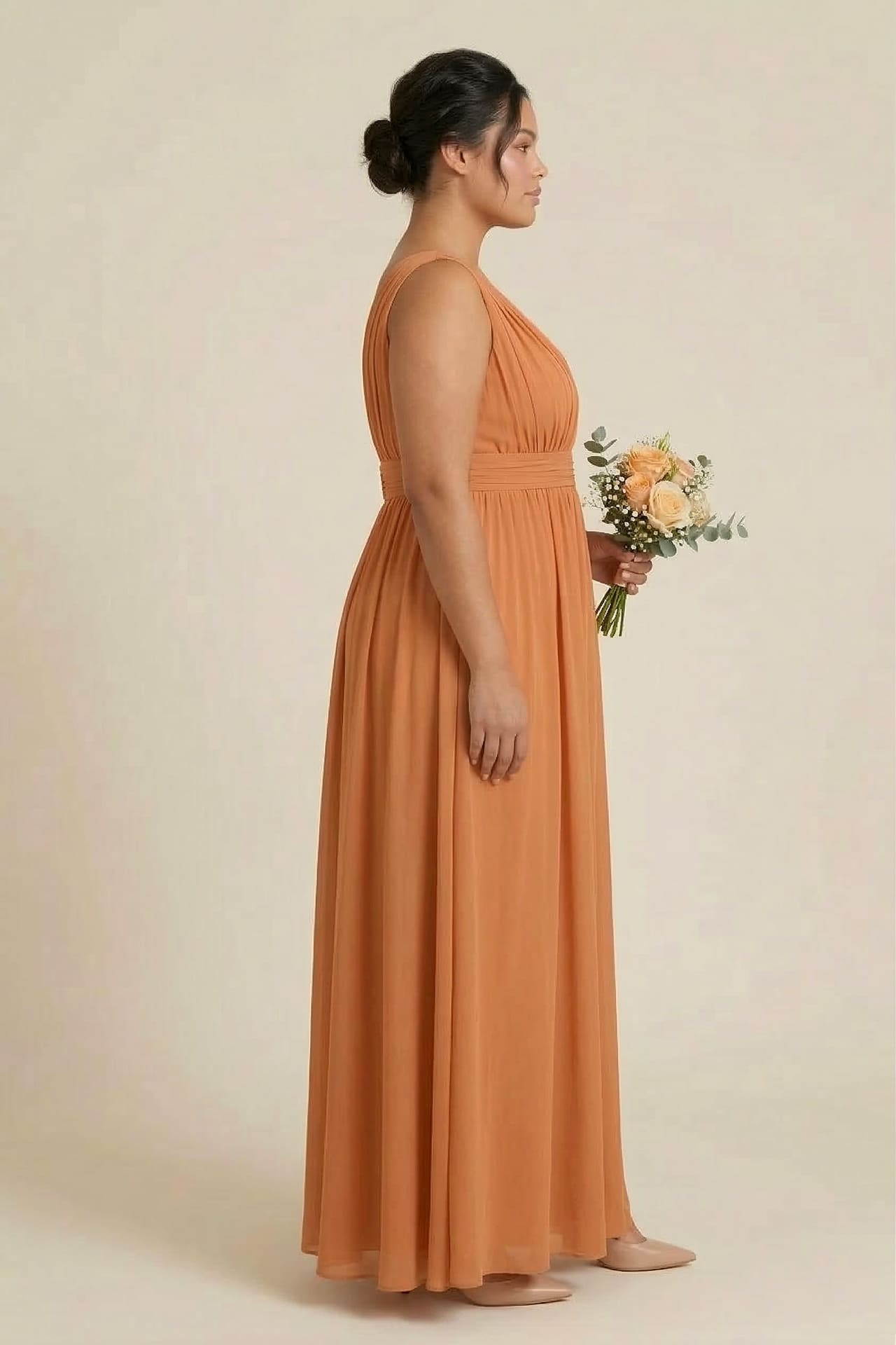 Cinnamon Heaven V-Neck Bridesmaid Dress – Warm Rustic Maxi Gown