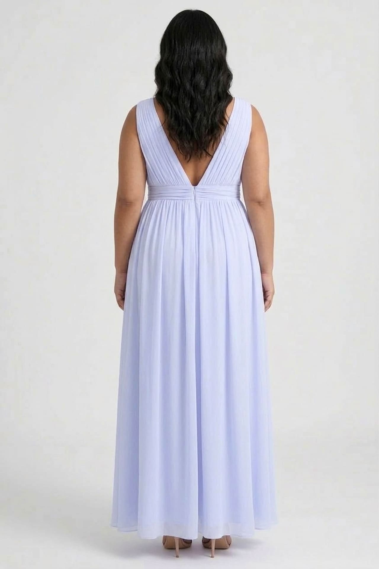 Chiffon Ice Blue V-Neck Bridesmaid Dress – Elegant Maxi Gown