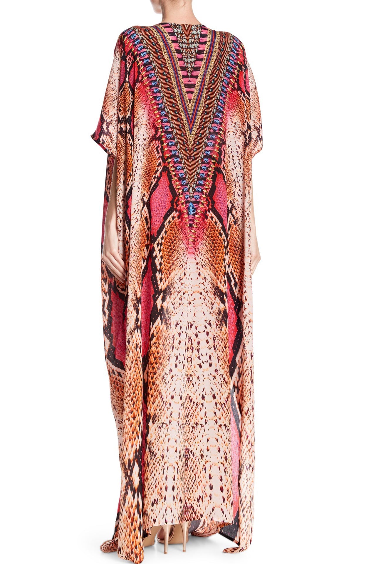 Coral Pink Animal Print Multiway Kaftan Maxi Dress