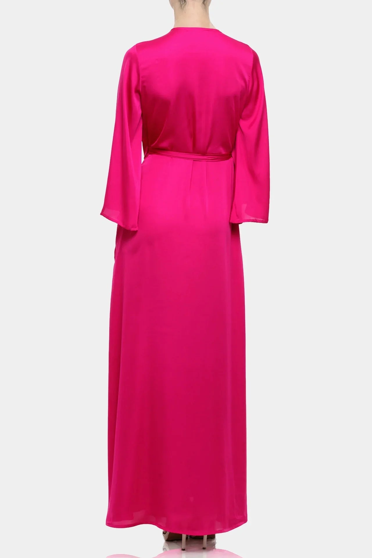 Candy Pink Wrap Maxi Dress with High Slit for Bridesmaid